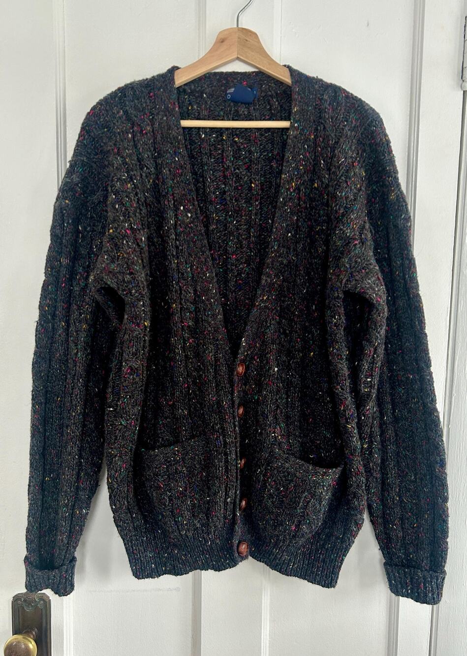Vintage 90s Charcoal Cable Knit Cardigan Women’s Large | Fishermancore Style
